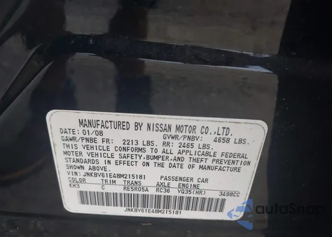 2008 Infiniti G35 Journey z USA, uszkodzony, nr VIN JNKBV61E48M215181